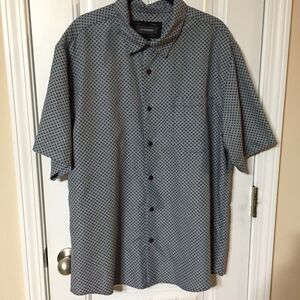 Hydrogen Button Up Shirt Size Extra Large Blue Brown Print Short Sleeve